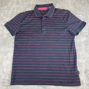 Hugo Boss Pima Cotton Polo Shirt Men's M Black Pink Stiped Regular‎ Fit